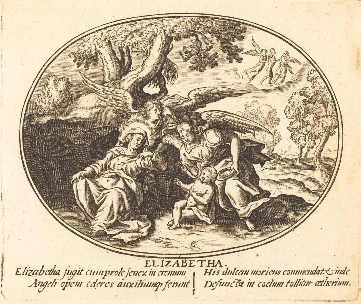 The Flight of Saint Elizabeth with the Infant Saint John by Balthasar Moncornet, print, 1600-1668