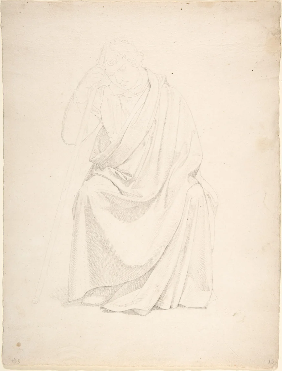 A Drapery Study of a Seated Man by Johann Friedrich Overbeck, drawing, 1809-1869