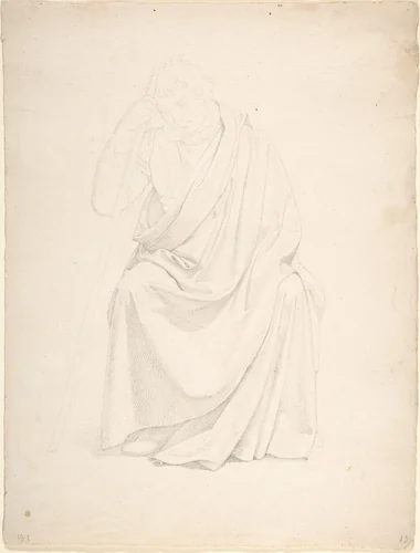 A Drapery Study of a Seated Man by Johann Friedrich Overbeck, drawing, 1809-1869