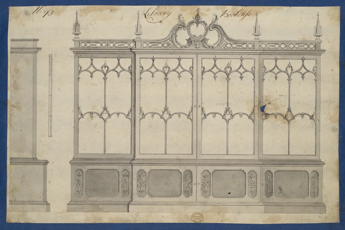 Library Bookcase, from Chippendale Drawings, Vol. II by Thomas Chippendale, drawing, 1753