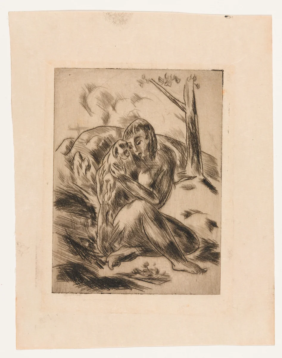 Woman with a Dog by Yasuo Kuniyoshi, print, 1916