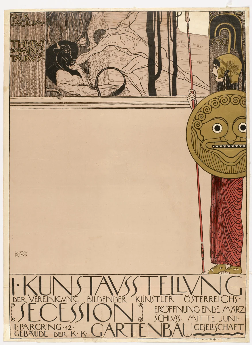 Poster for the First Secession Exhibition (censored version) (1. Kunstausstellung Secession) by Gustav Klimt, design, 1898