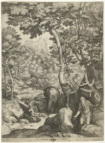 Landschap met de H. Onuphrius by Unknown, print, 1574