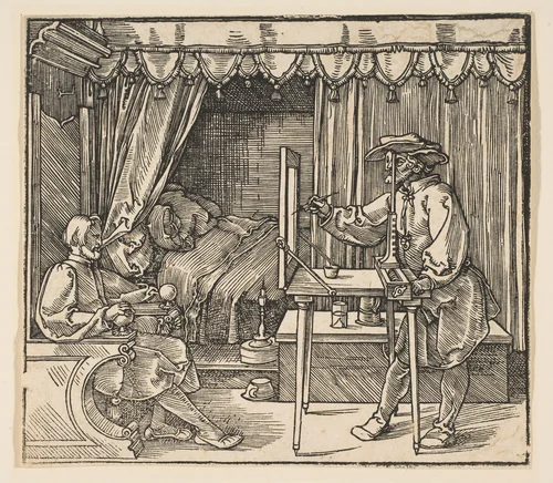 Artist Drawing a Portrait of a Man by Albrecht Dürer, print, 1485-1528