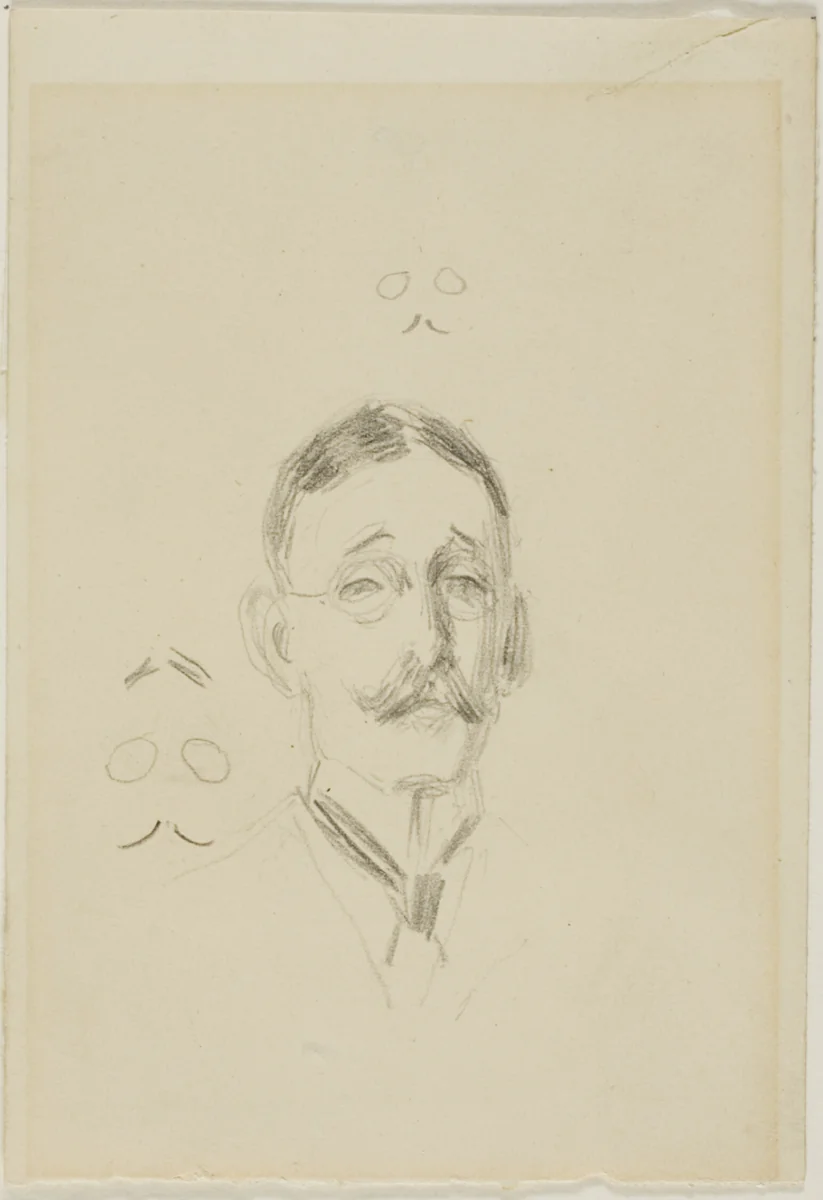 Head of a Man with Glasses with Two Sketches by Anders Zorn, drawing, 1880-1920
