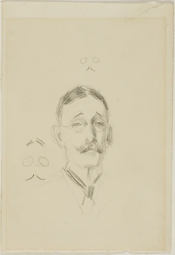 Head of a Man with Glasses with Two Sketches by Anders Zorn, drawing, 1880-1920