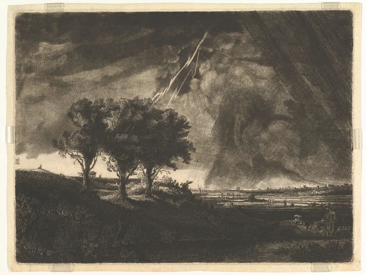 The Three Trees, after Rembrandt by William Baillie, print, 1758