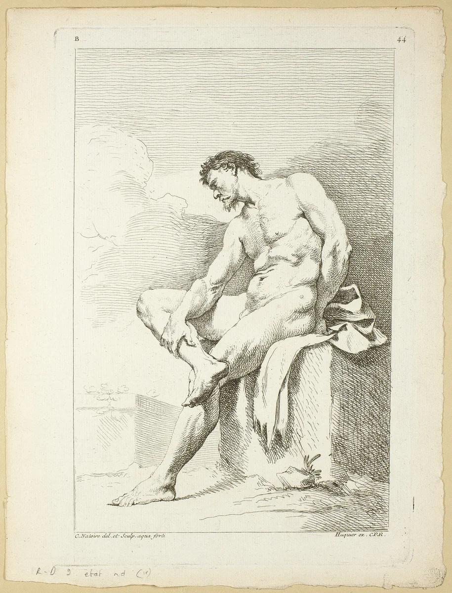 Page 44, from Seconde Livre de Figures d'Academies Gravées en Partie par les Professeurs de l’Académie Royale by Charles Joseph Natoire, print, 1745