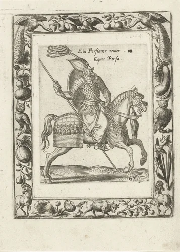Perzische ruiter by anonymous, print, 1577