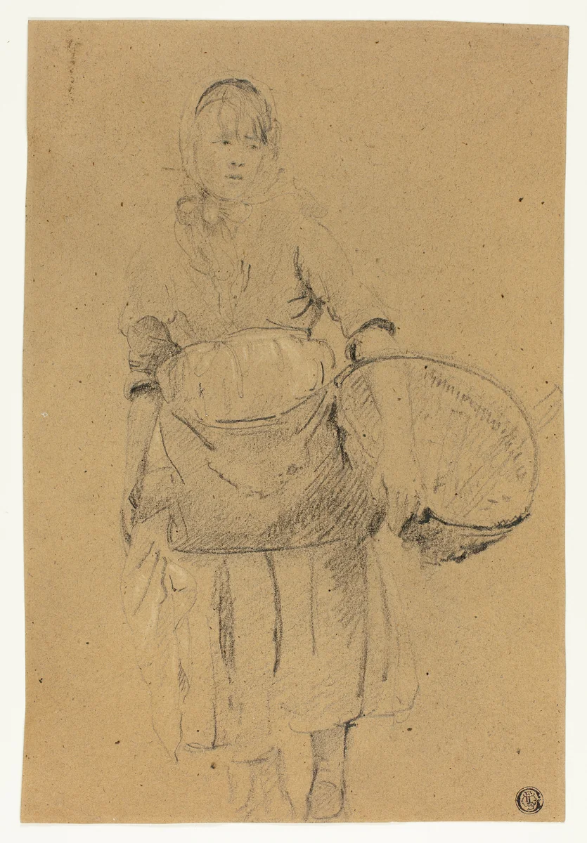 Fisher Girl with Basket by Michel François Dandré-Bardon, drawing, 1720-1783