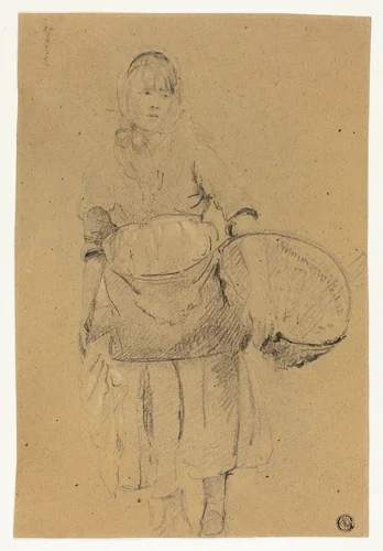 Fisher Girl with Basket by Michel François Dandré-Bardon, drawing, 1720-1783