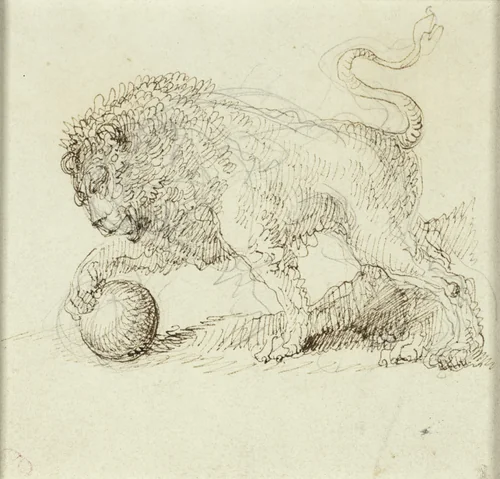 Lion with Ball by Giuseppe Bernardino Bison, drawing, 1782-1844
