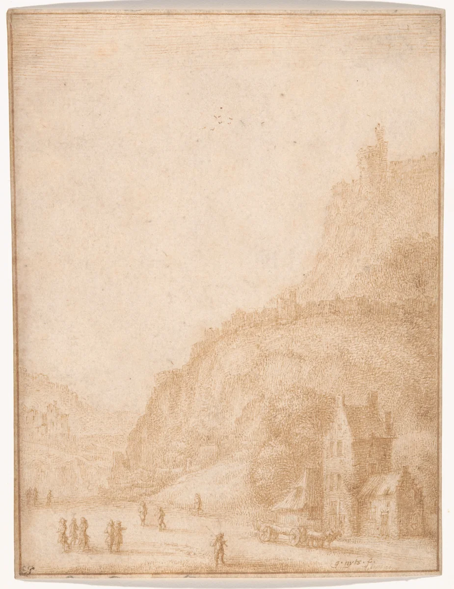 Landscape with Figures and Horses in the Foreground by Gillis Neyts, drawing, 1643-1687