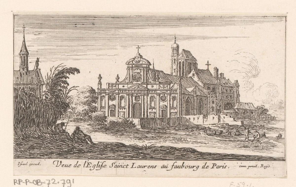 Gezicht op de kerk van Saint-Laurent by Israël Silvestre, print, 1631-1661
