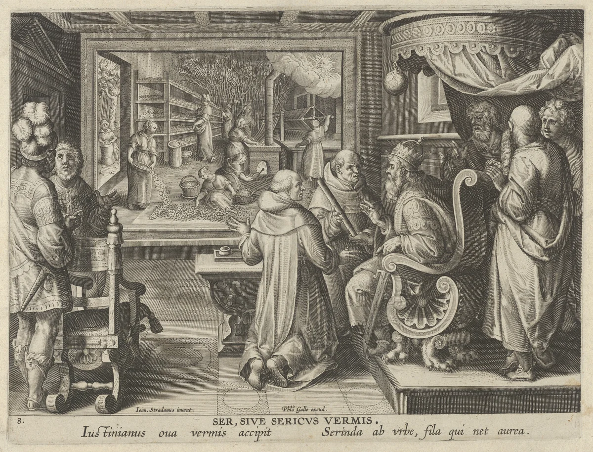 New Inventions of Modern Times [Nova Reperta], The Production of Silk, plate 8 by Jan Collaert, print, 1595-1605