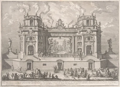 The Seconda Macchina for the Chinea of 1761: A Magnificent Theater by Giuseppe Vasi, print, 1761
