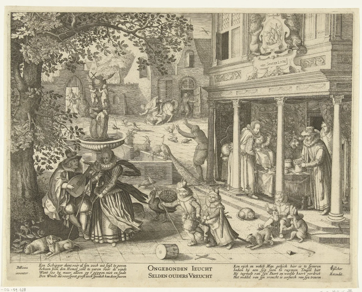De gevolgen van een verwende jeugd by Pieter Serwouters, print, 1608-1649
