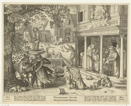 De gevolgen van een verwende jeugd by Pieter Serwouters, print, 1608-1649