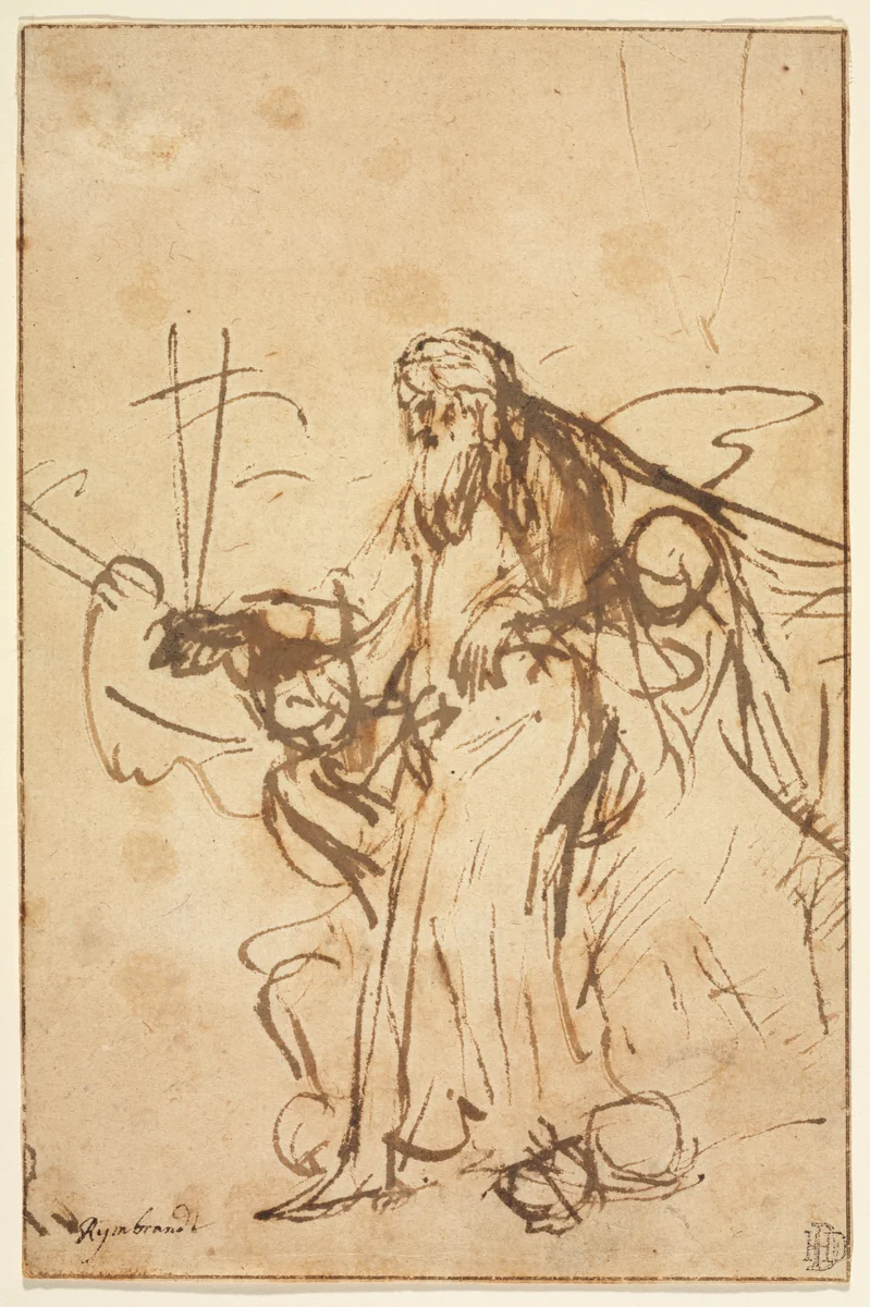 God the Father Supported by Angels by Rembrandt van Rijn, drawing, 1655-1660