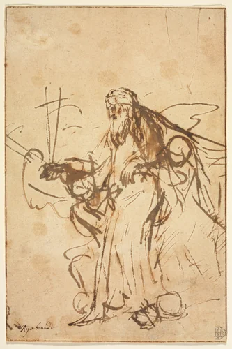God the Father Supported by Angels by Rembrandt van Rijn, drawing, 1655-1660