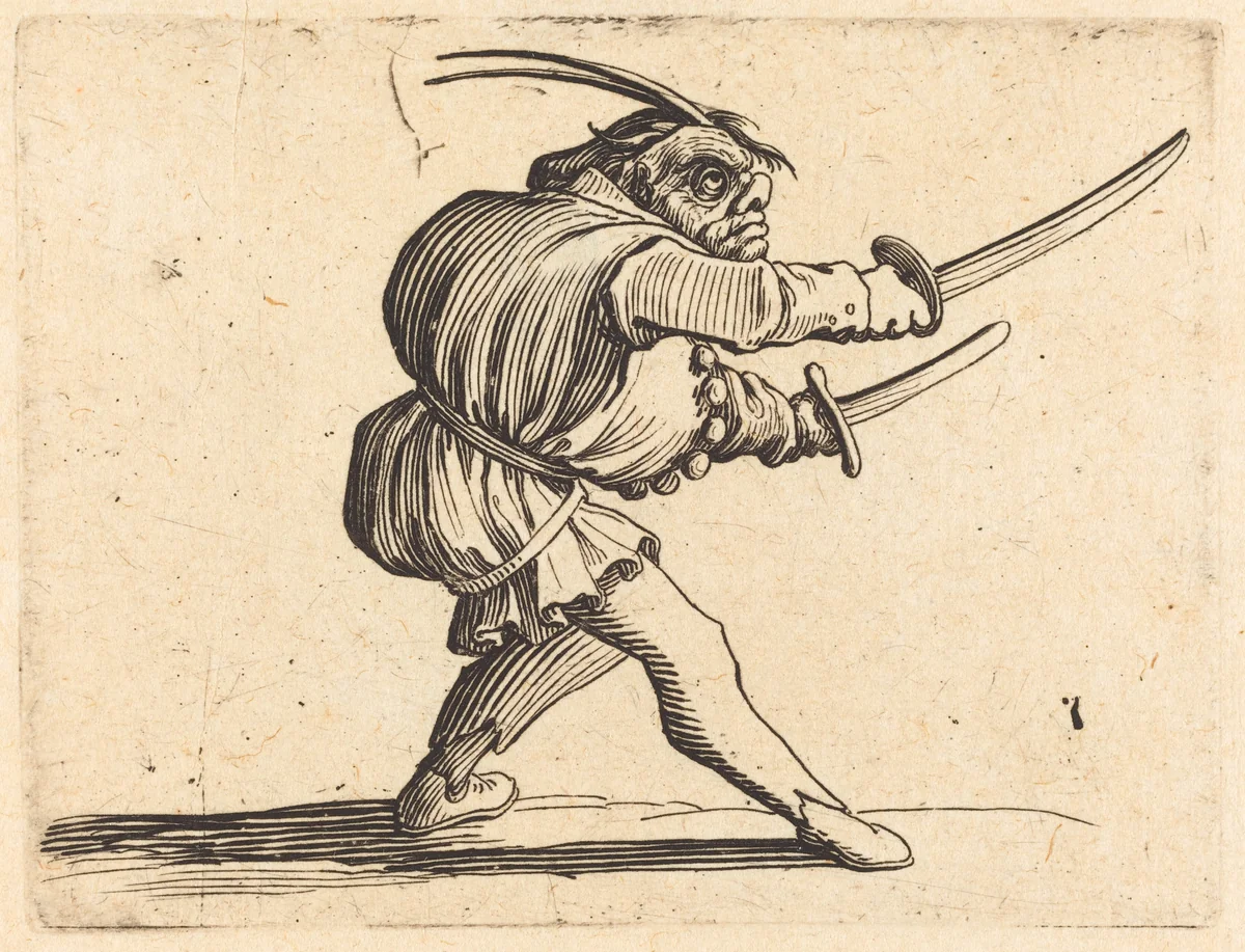 Duellist with Two Sabers by Jacques Callot, print, 1622