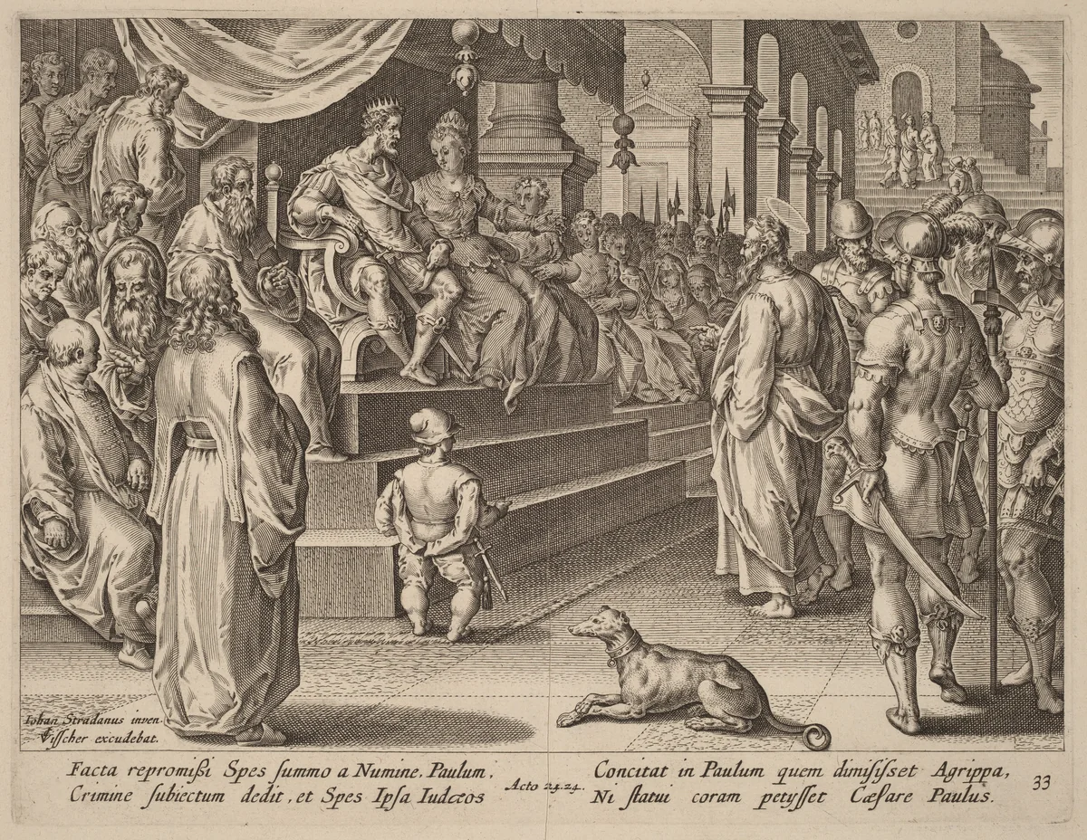 Saint Paul before Festus and Agrippa by Philip Galle, print, 1537-1612