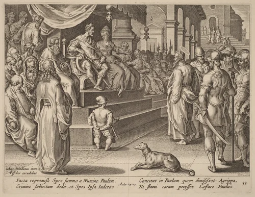 Saint Paul before Festus and Agrippa by Philip Galle, print, 1537-1612