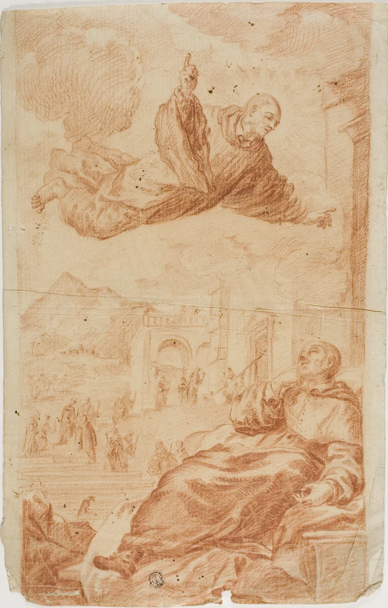 Saint Appearing to Sleeping Monk by Unknown Artist, drawing, 1600-1699