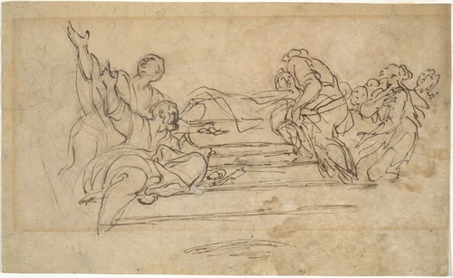 Figures on Steps (Studies for an Assumption of the Virgin) by Carlo Maratta, drawing, 1625-1713