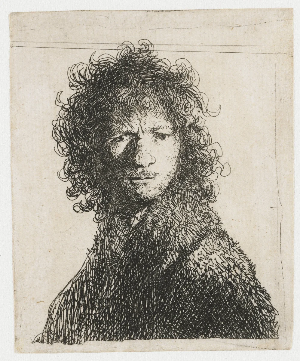 Self-portrait, frowning: bust by Rembrandt van Rijn, print, 1630