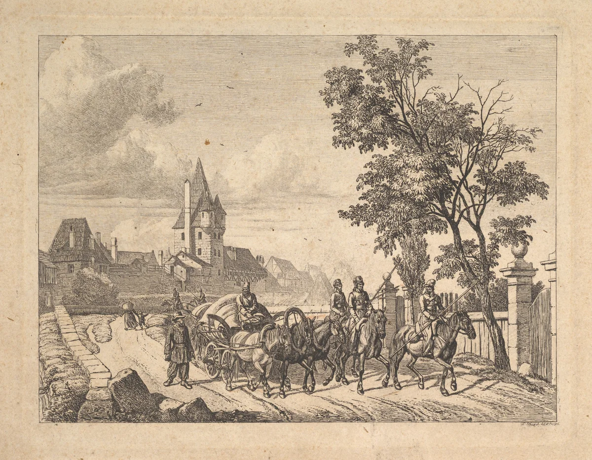 The Cossacks Escorting the Baggage Wagon by Johann Christoph Erhard, print, 1816