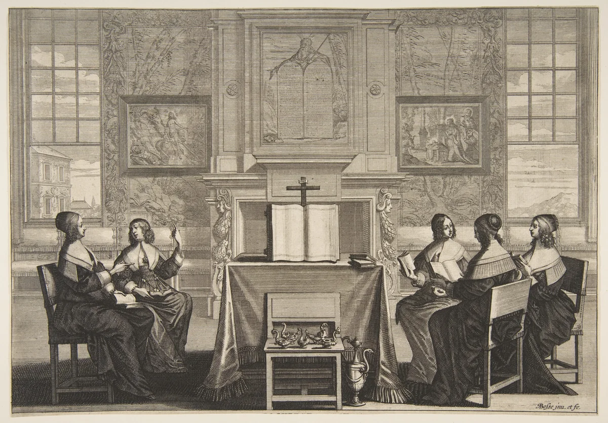 The Wise Virgins Conversing by Abraham Bosse, print, 1630-1640