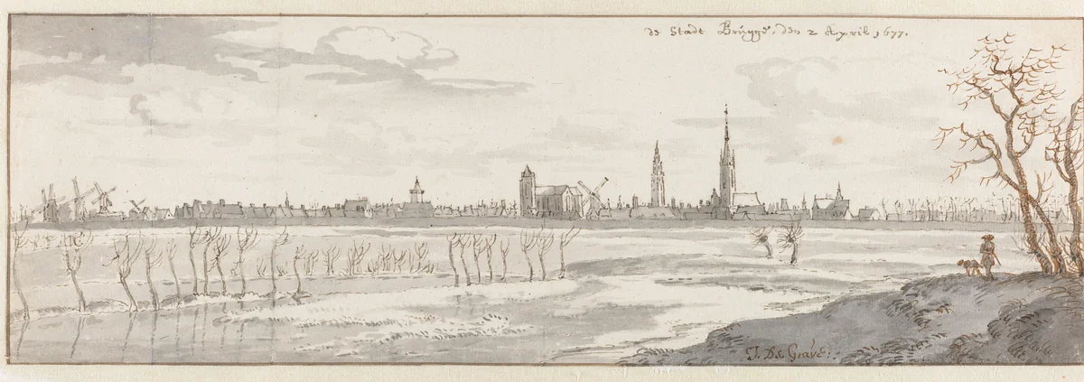 View of Bruges by Josua de Grave, drawing, 1677