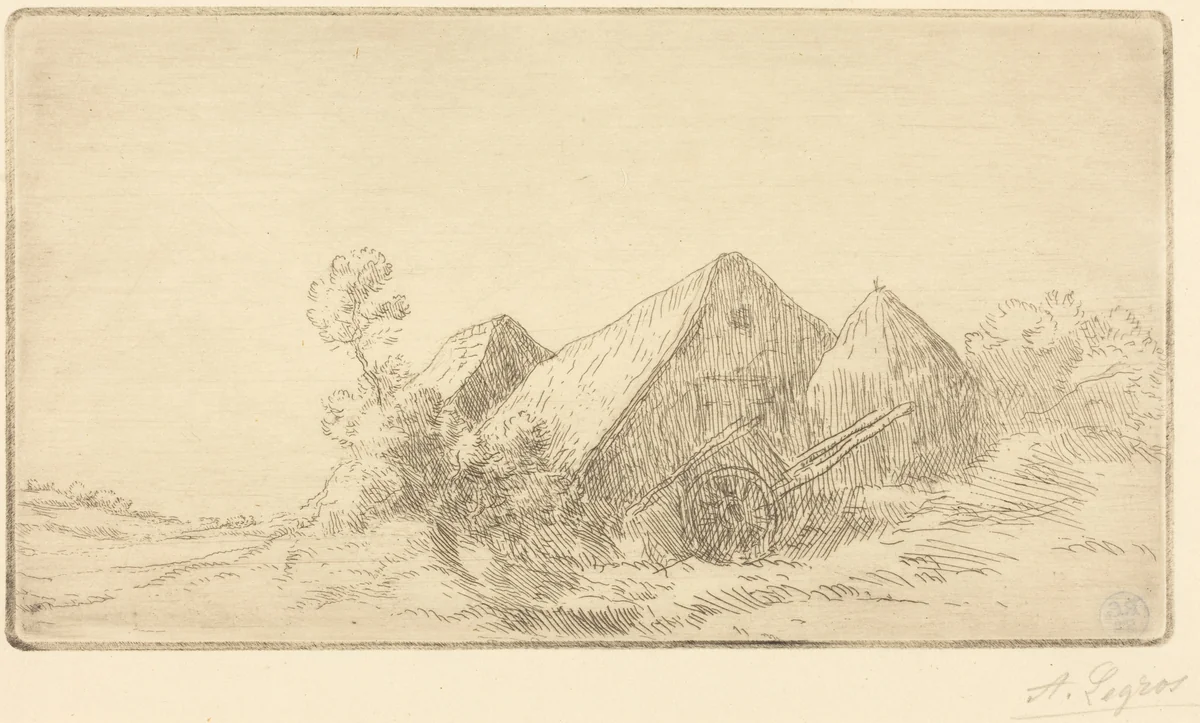 Cottage with a Cart (Chaumiere a la charette) by Alphonse Legros, print, 1837-1911