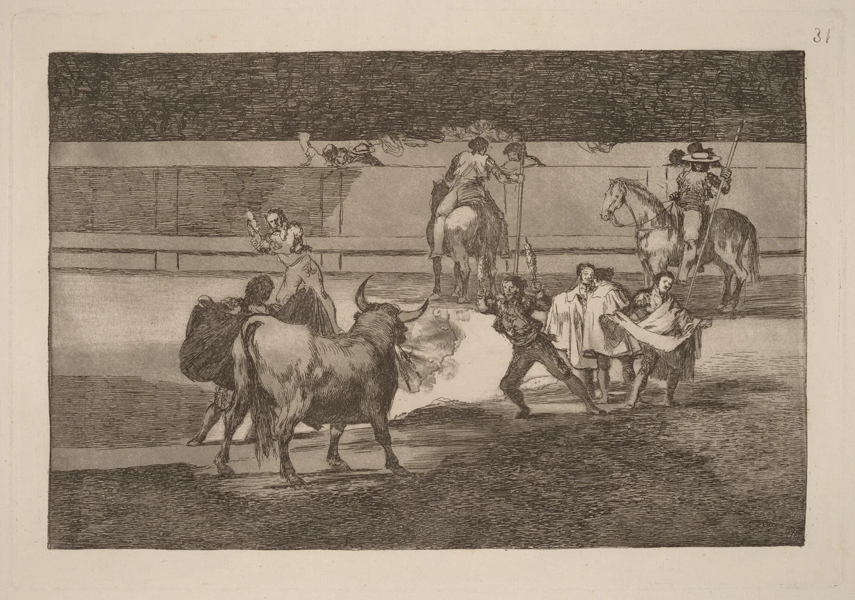 Banderillas de fuego (Banderillas with Firecrackers) by Francisco Goya, portfolio, 1816