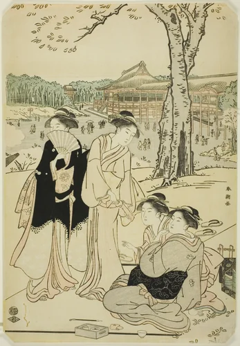 Viewing Cherry Blossoms at Ueno by Katsukawa Shuncho, print, 1775-1806