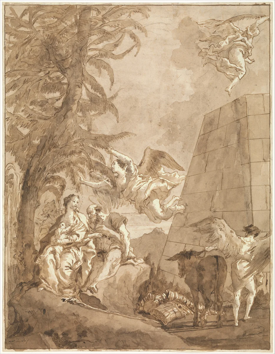 The Rest on the Flight into Egypt (with a Truncated Pyramid on the Right) by Giovanni Domenico Tiepolo, drawing, 1767-1773