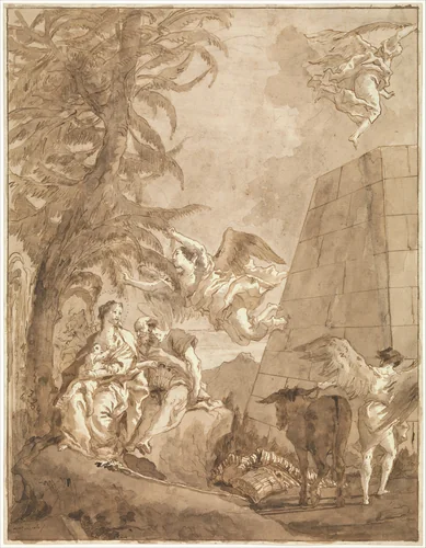 The Rest on the Flight into Egypt (with a Truncated Pyramid on the Right) by Giovanni Domenico Tiepolo, drawing, 1767-1773