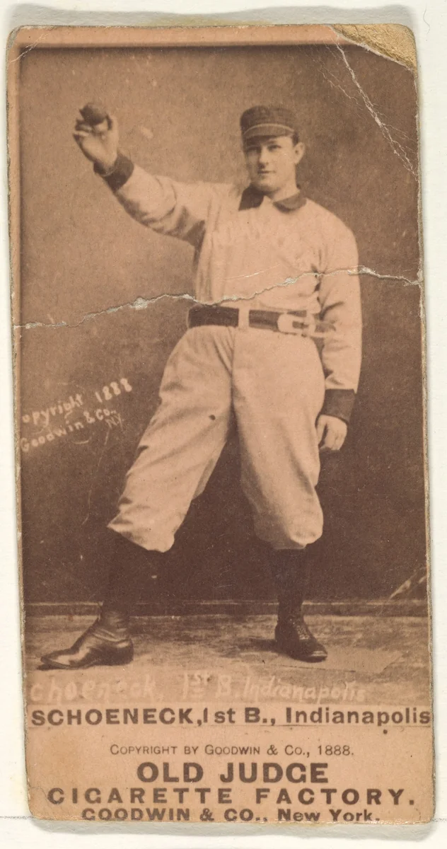 Schoeneck, 1st Base, Indianapolis, from the Old Judge series (N172) for Old Judge Cigarettes by Goodwin & Company, photograph, 1888