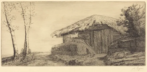 Shepherd's Hut on a Hillside (Bergerie sur le coteau) by Alphonse Legros, print, 1837-1911