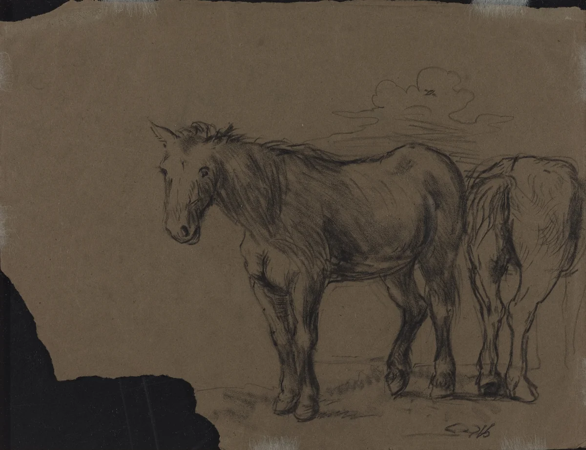 Horses by Alexandre-Gabriel Decamps, drawing, 1800-1899