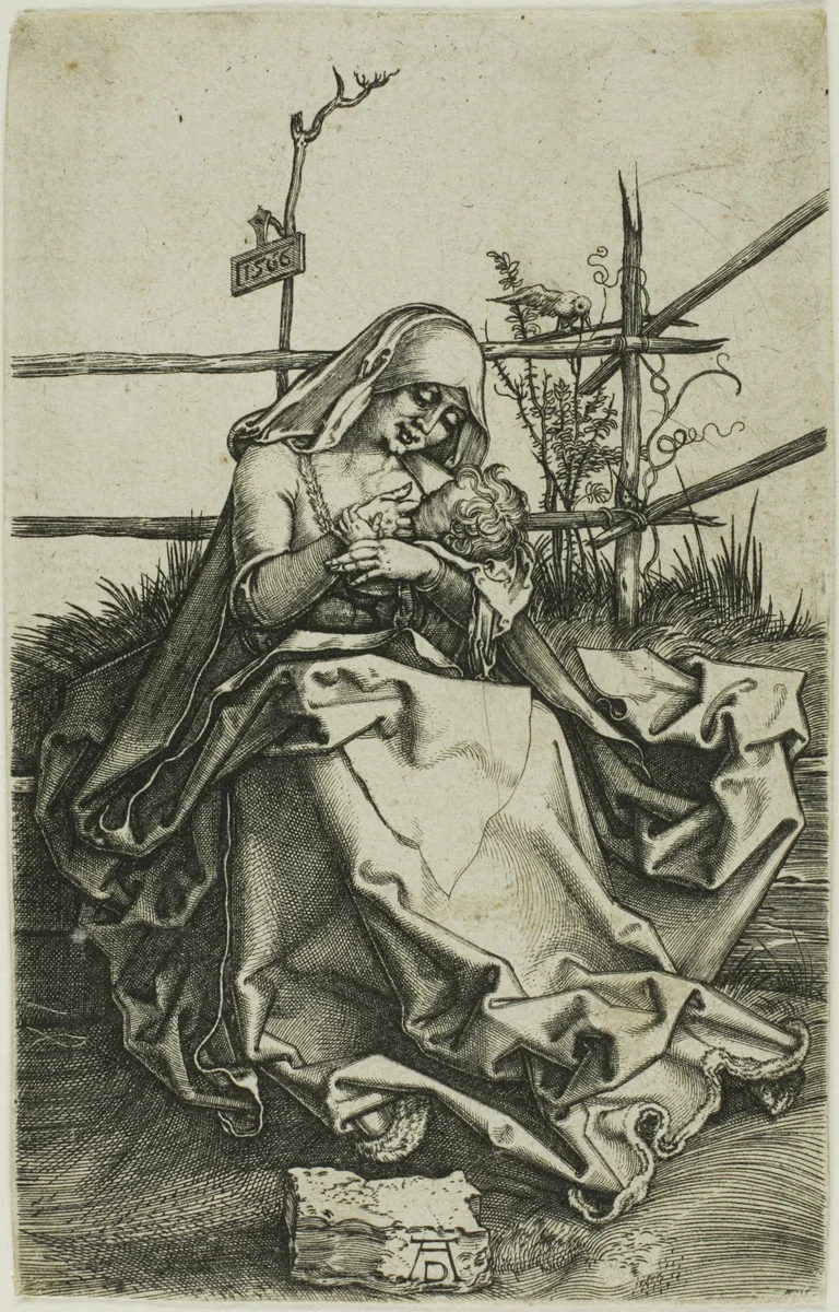 Madonna on a Grassy Bank by Albrecht Dürer, print, 1566