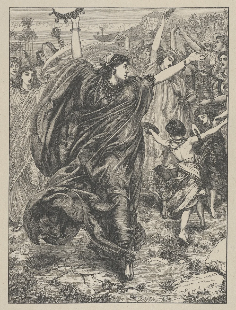 Miriam, from "Dalziels' Bible Gallery" by Edward John Poynter, print, 1864-1881