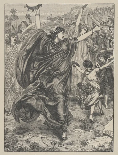 Miriam, from "Dalziels' Bible Gallery" by Edward John Poynter, print, 1864-1881