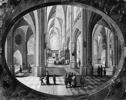 Interior of a Gothic Church by Day by Pieter Neeffs, painting, 1635-1640