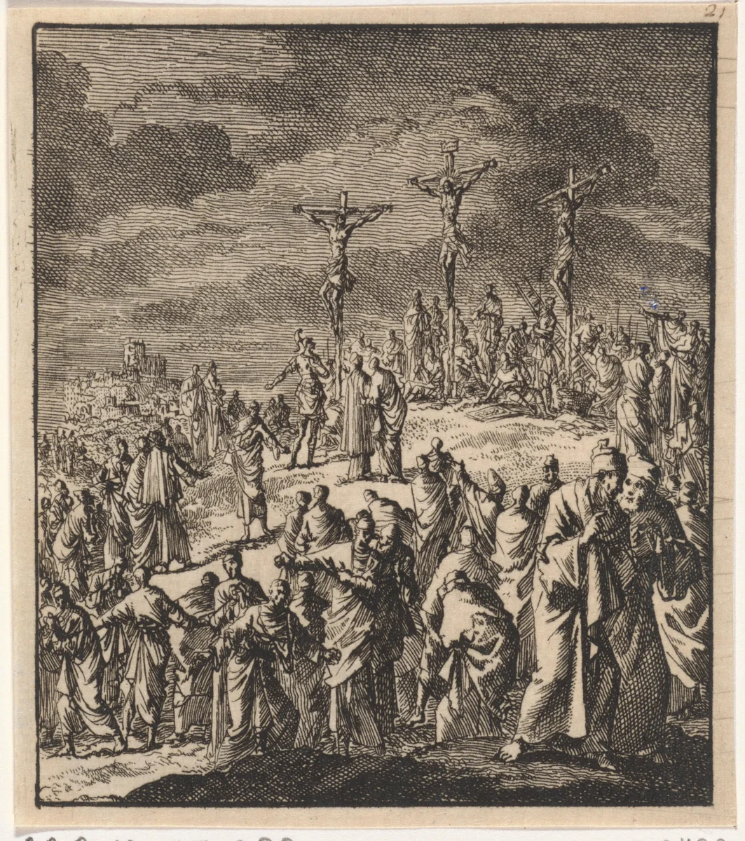 Drie kruisen op Golgotha by Jan Luyken, print, 1706
