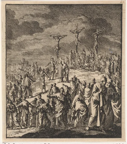 Drie kruisen op Golgotha by Jan Luyken, print, 1706