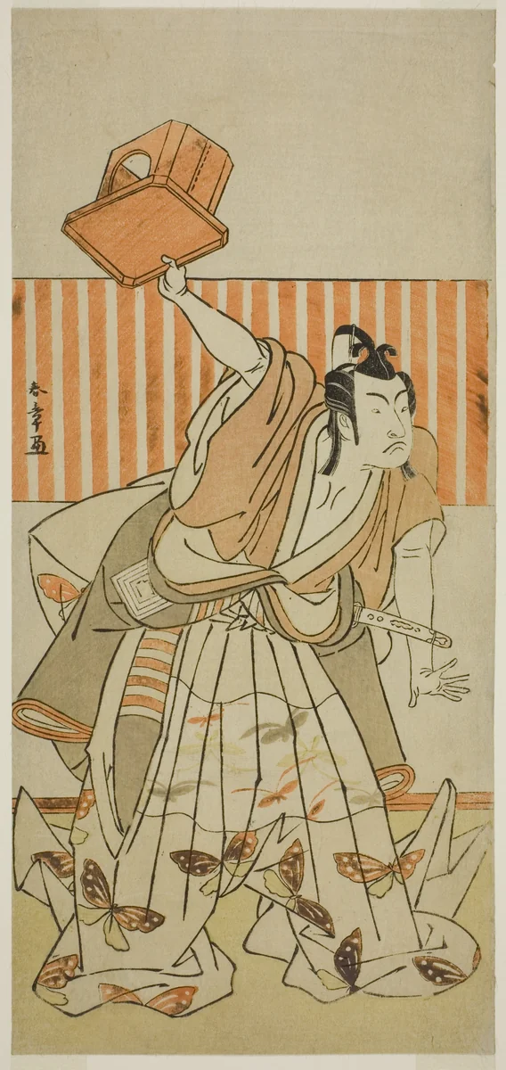The Actor Ichikawa Monnosuke II as Ageha no Chokichi Disguised as Soga no Goro Tokimune in the Play Kaido Ichi Yawaragi Soga, Performed at the Nakamura Theater in the Third Month, 1778 by Katsukawa Shunsho (勝川 春章), print, 1773-1783
