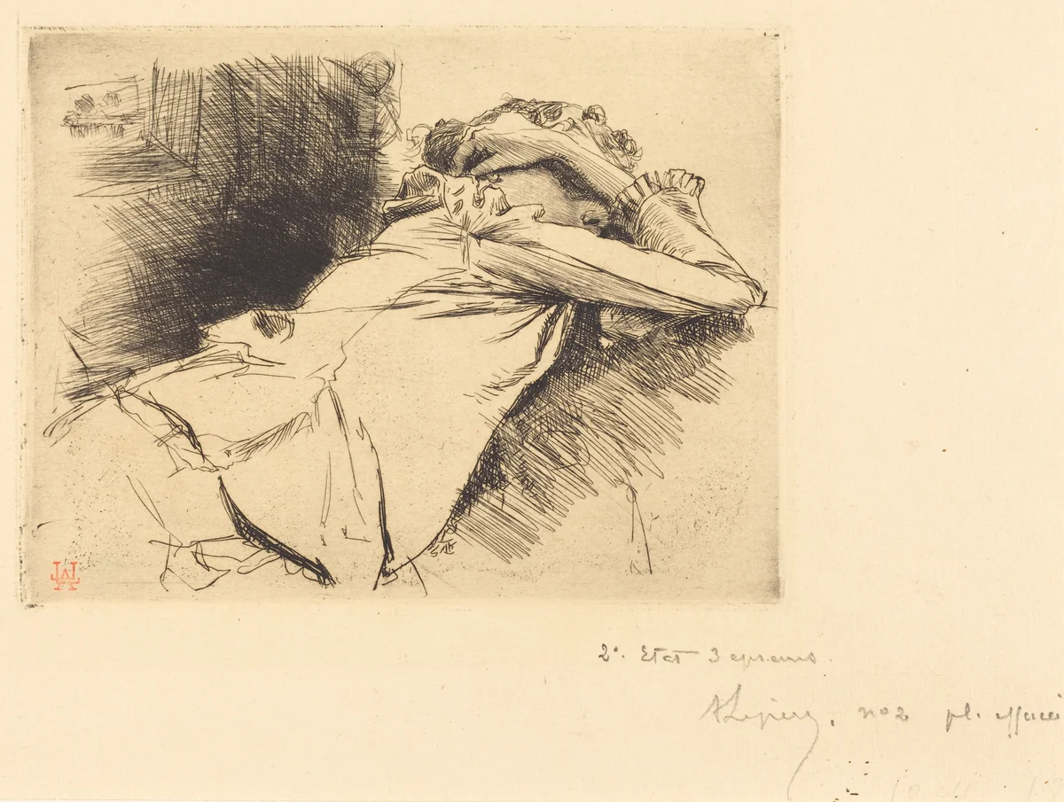 Reclined Woman Sleeping (Femme couchee sommeillant) by Auguste Lepère, print, 1892