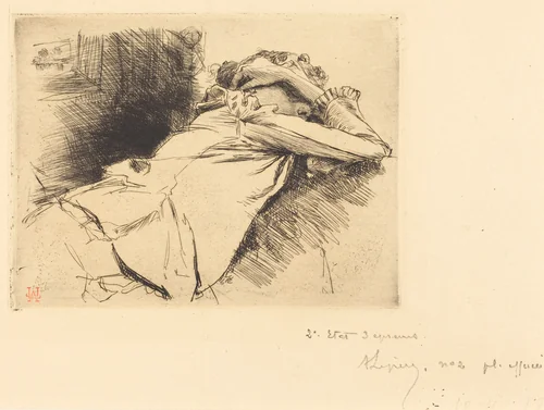 Reclined Woman Sleeping (Femme couchee sommeillant) by Auguste Lepère, print, 1892